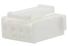 A white, rectangular plastic plug with four connection openings.