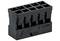 Black plastic plug with six rectangular openings, suitable for electronic connections, on a light background.