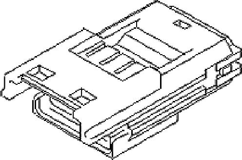 A technical drawing shows a rectangular plug. It has several recesses and a connection at the end.
