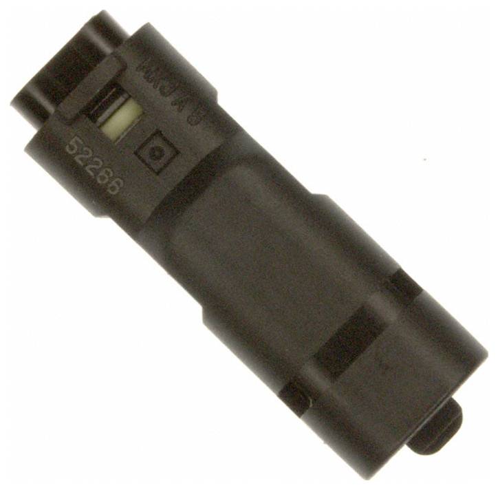 A black electrical connector with a serial number "52266" printed on the side, showing a socket with two holes, designed for specific equipment use.