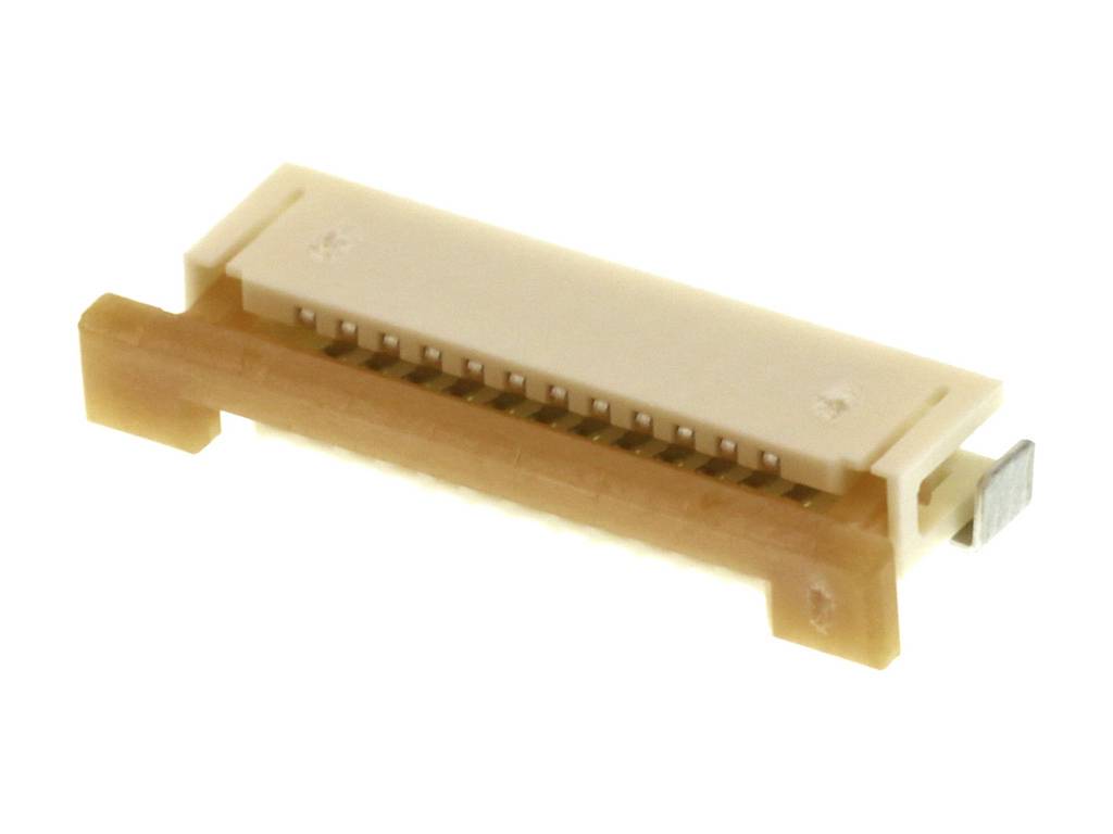 A brown FPC/FFC ZIF connector with 24 pins and a sliding mechanism for cable retention, shown against a white background.