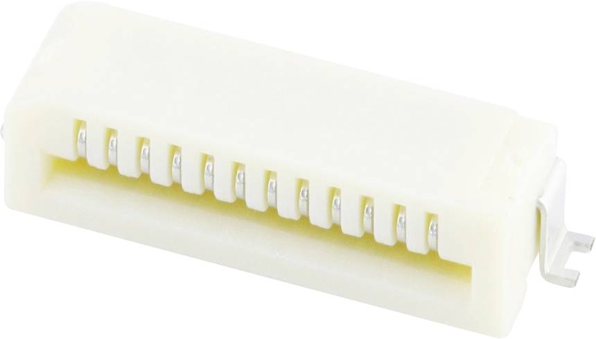 A white multi-pin connector used for electronic connections in devices or circuits.