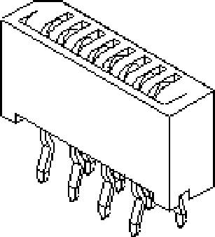 An electronic component with multiple terminals, likely a DIP switch, in an isometric view.