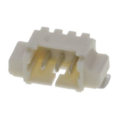Small white plastic plug with five pins, suitable for electronic connections.