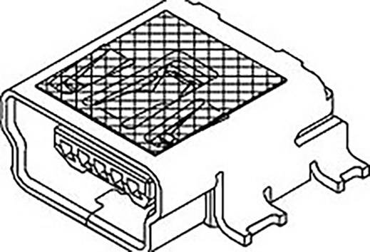 Black and white drawing of an electrical connector with six pins. Rectangular housing and a grid pattern in the upper section.