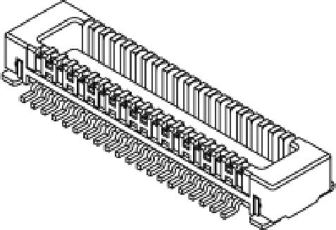 Socket (Technical Drawing): A rectangular connection with multiple pins for electronic connections, with lateral guide channels.