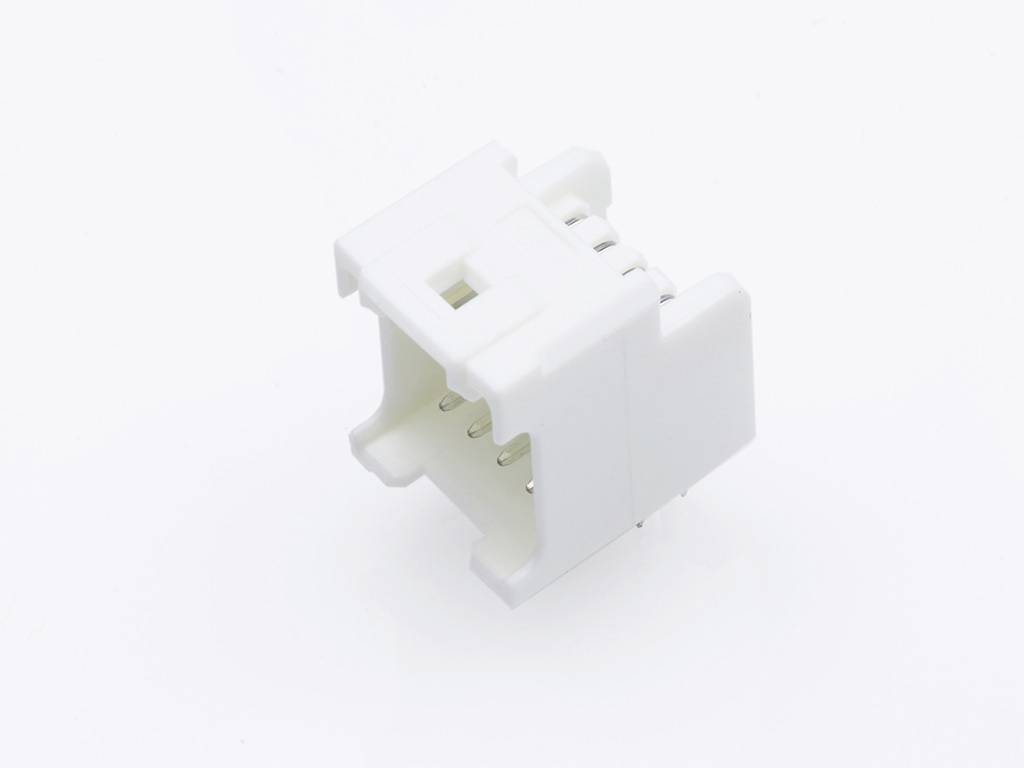 A white plastic plug with multiple metal pins, against a white background.