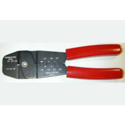 Crimping pliers with a red handle, used for connecting cables by crimping.