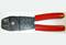 Crimping pliers with a red handle, used for connecting cables by crimping.