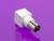 A white BNC plug adapter on a purple background. The adapter has a square housing with a round metal connection.