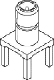 A simple 3D representation of a mechanical part with a cylindrical upper section and a square base with four protruding pins.
