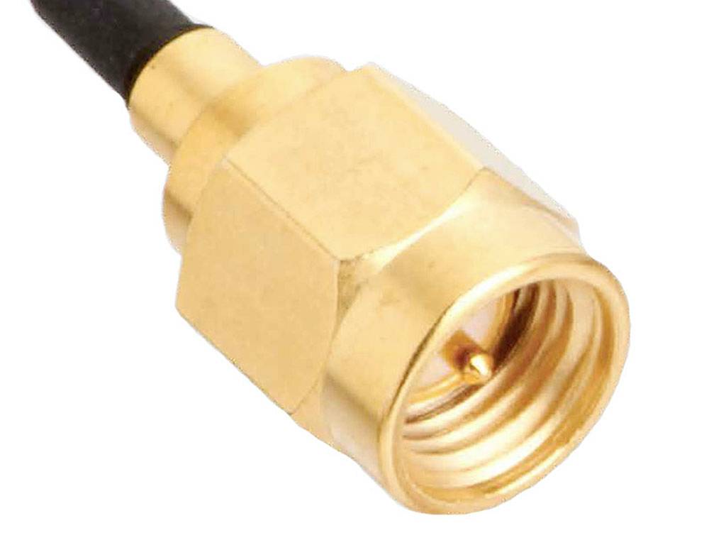 A gold-coloured coaxial plug, commonly used for antenna connections.