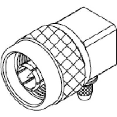 A technical drawing of a coaxial connector with square patterns on the exterior, showing detailed wiring components.