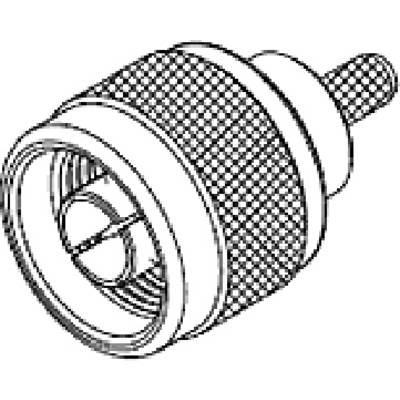 Technical drawing of a mechanical component resembling a connector or adapter, with a cylindrical body and threading.