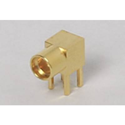 Golden, rectangular connector with four pins, suitable for electronic devices or printed circuit board connections.