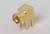 Golden, rectangular connector with four pins, suitable for electronic devices or printed circuit board connections.