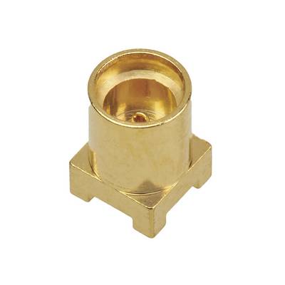 A golden, cylindrical RF coaxial plug viewed from above, used for connecting high-frequency signals.