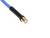 Blue cable with a golden plug at one end on a white background.