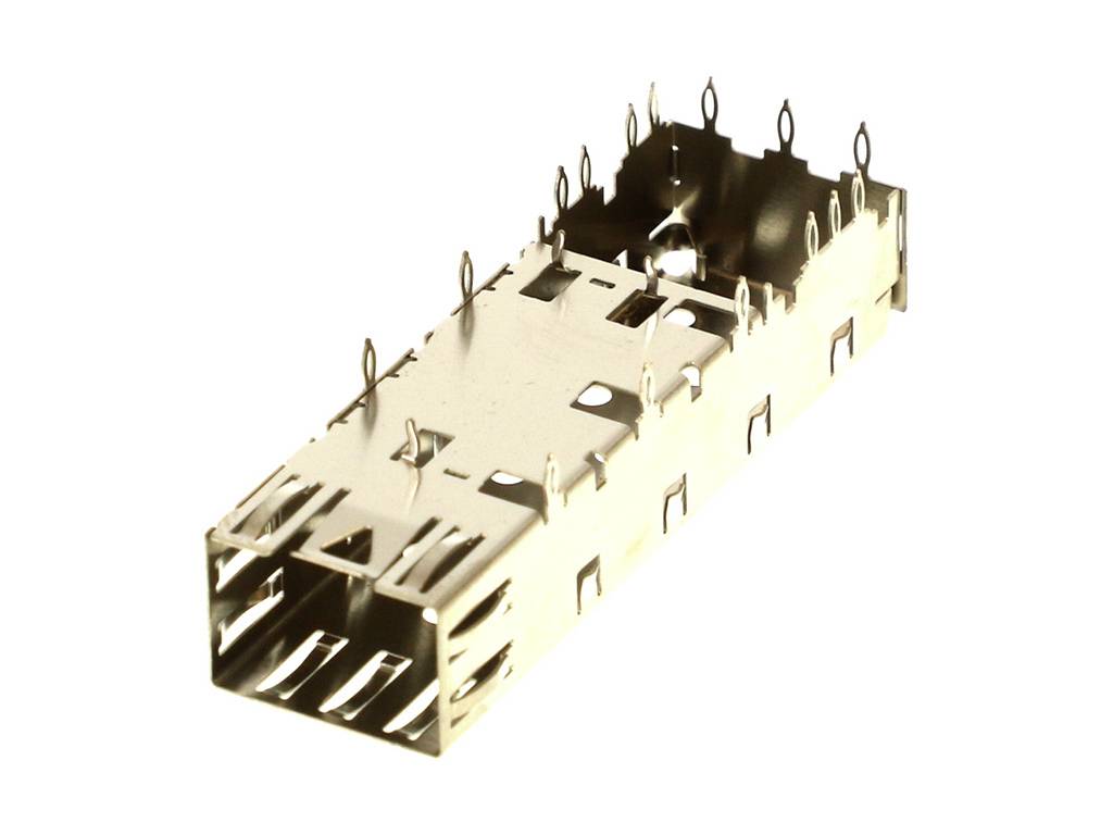 Metallic rectangular connector with multiple pins, suitable for electronic connections.<br><br>Note: This translation preserves the technical description in clear British English, maintaining the precise meaning of the original German text.