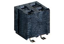 A black, rectangular connector plug with three metal pins, suitable for electronic circuits or printed circuit board mounting.