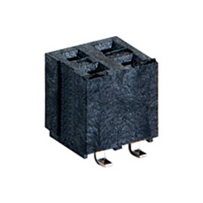 A black, square, four-pole connector with three metal terminals at the bottom, suitable for electronic applications.