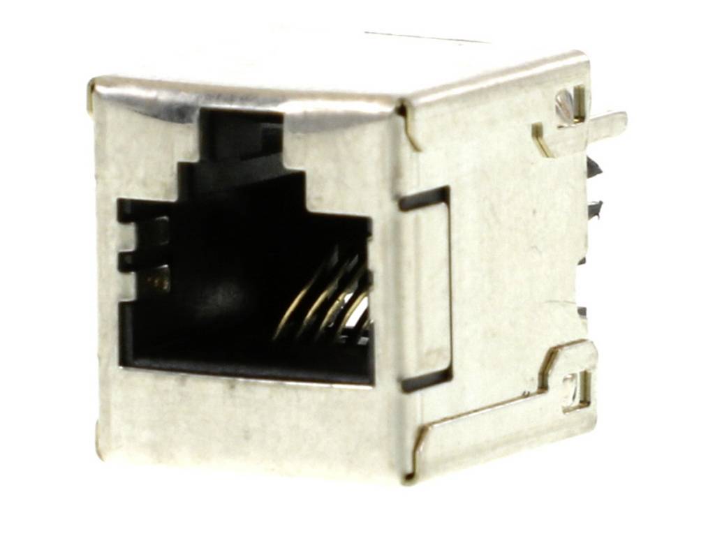 A single Ethernet port, silver casing, rectangular. Used for network connections, showing pins inside.