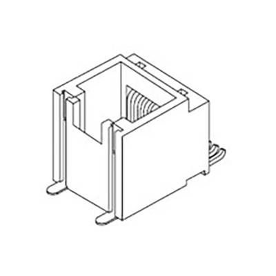 Black and white illustration of a modular connector, similar to an RJ-45 port, for use in network devices.