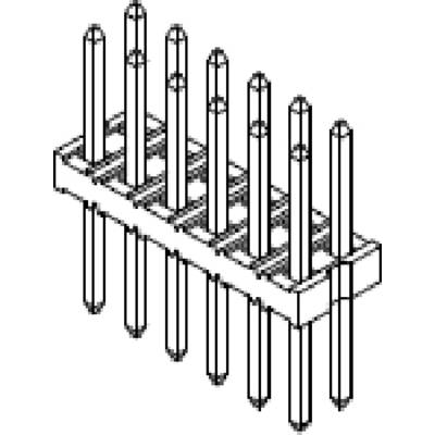 A row of eight vertical pins on a rectangular base. This could be an electrical connector.