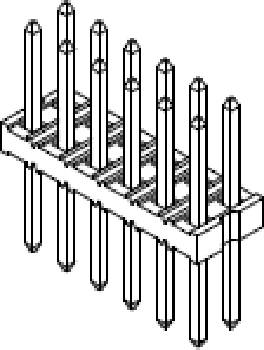 'Technical drawing of a connector with multiple metal pins arranged in two parallel rows.'