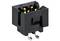 Black electronic plug with four golden pins, suitable for printed circuit board connections, top view.