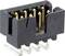 A black and gold connector with six metal pins, used for electronic connections or circuit board mounting.