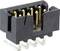 A black, rectangular electrical connector with multiple gold-coloured pins and silver connections, designed for printed circuit board mounting.