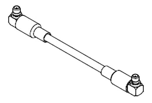 Drawing of a cylindrical, adjustable hydraulic hose with connections at both ends.