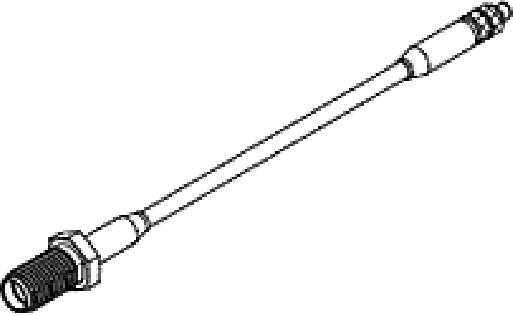 Black and white drawing of a coaxial connection cable with a plug at each end, suitable for antenna connections.