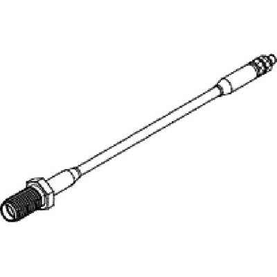 Black and white drawing of a coaxial connection cable with a plug at each end, suitable for antenna connections.