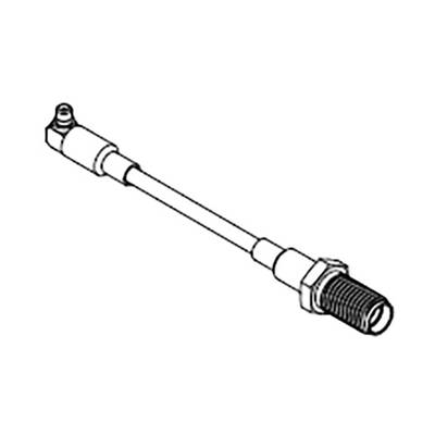 A technical drawing showing a coaxial connecting cable with a male F-connector on the right-hand side.