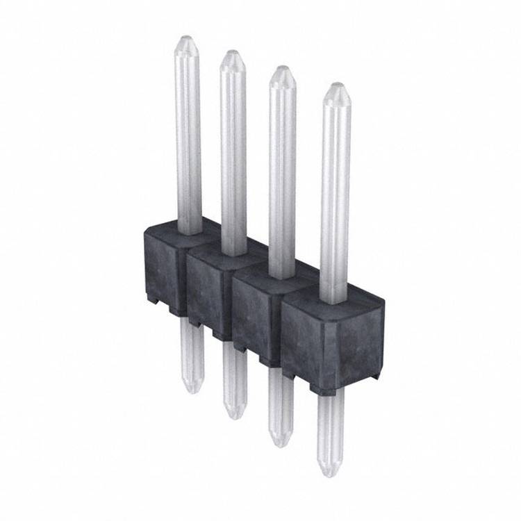 'A four-pin male connector with black plastic housing, used for electronic or electrical connections.'