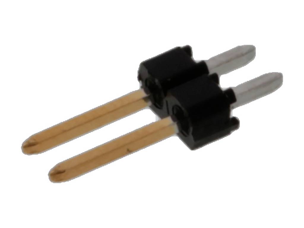 Two black plastic plugs with silver metal contacts placed side by side, on a light background. Electronic connection components.