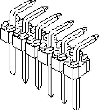 'Graphic of an electrical connector with multiple pins and curved contacts arranged in a row.'