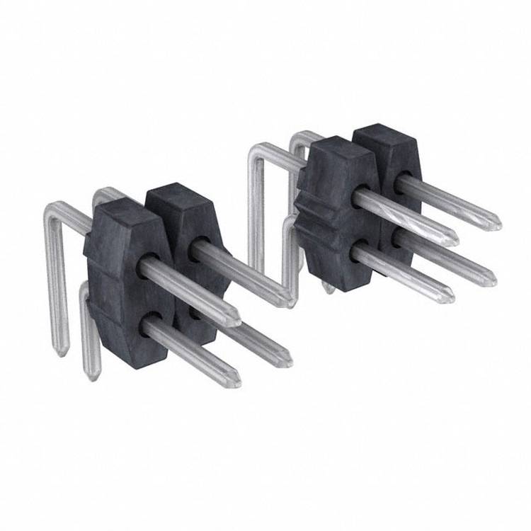 Three-pronged metal connectors with curved ends and hexagonal black bases.