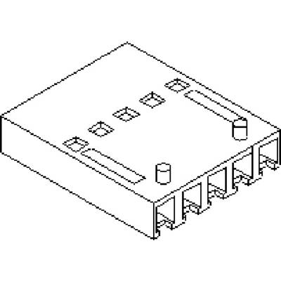 Technical Sketch of a Rectangular Electrical Connector with Multiple Ports and Mounting Elements on the Top Surface.