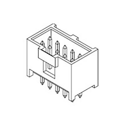 A technical drawing of an electrical connector with seven pins and a rectangular housing, depicted in a 3D perspective.