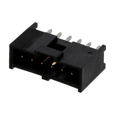 Black connector with six metal pins. Used for electrical connections on circuit boards and in electronic devices.