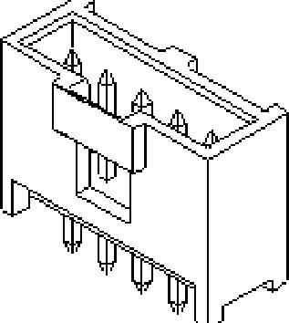 A technical component with six pin contacts and a rectangular housing, possibly an electronic plug or connector.