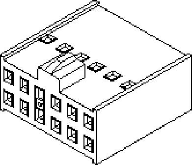 A schematic, isometric drawing of a building with a flat roof and multiple windows on each floor.