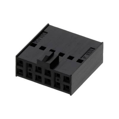 Black plastic plug with multiple square connectors, rectangular shape, suitable for electronic connections.