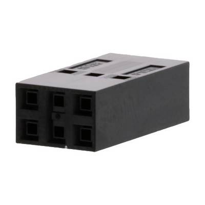A black plastic plug with six connection points in two rows.