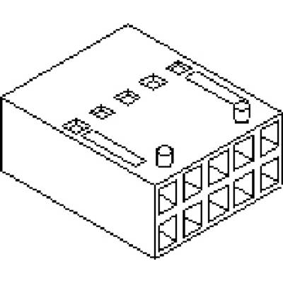 Technical drawing of a rectangular connector with multiple connections and plug sockets on the top surface.
