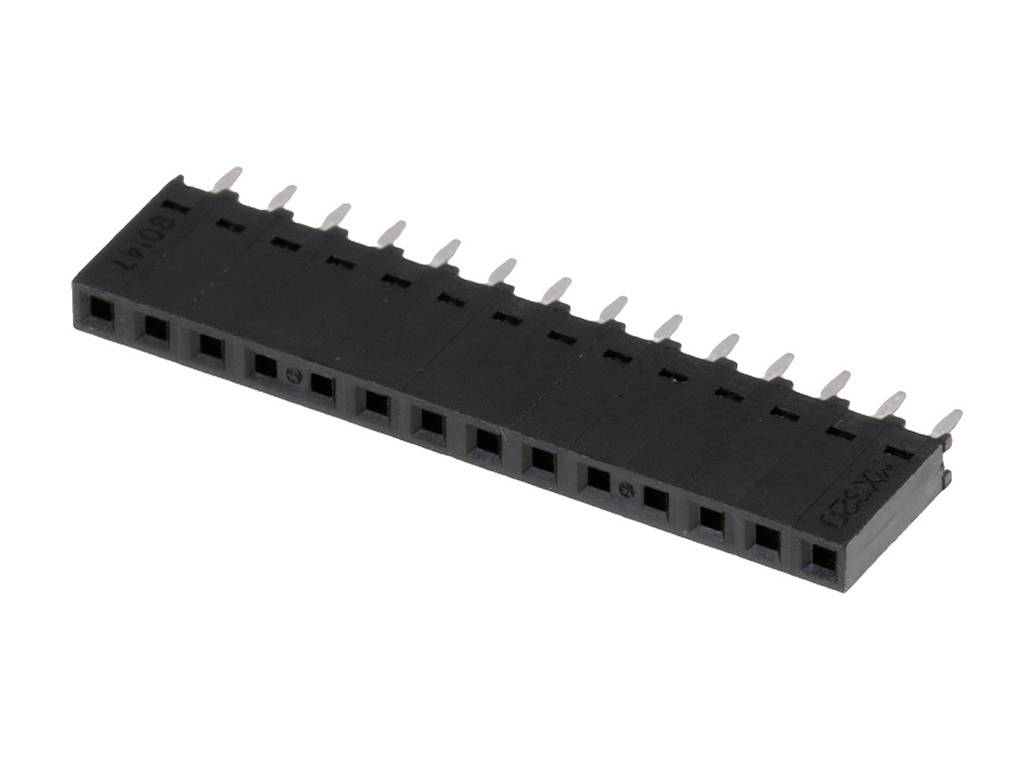 Black, rectangular plastic plug with multiple metal pins for electrical connections, as used in electronics.