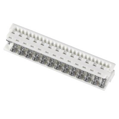 A rectangular, white plug connector with multiple metal contacts, potentially for electrical or electronic applications.
